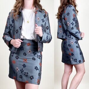 Vintage Flower Power Mini Skirt Jacket Set Coordinating Matching Floral Suit